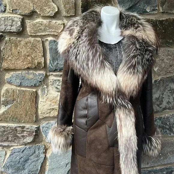 Escada Leather Fur Lined Maxi Coat size 36 - Picture 3 of 16